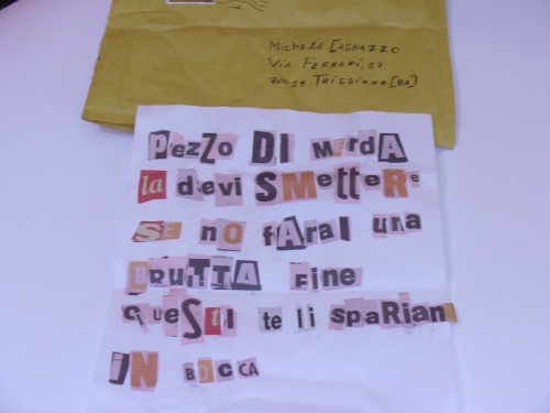 Intimidazioni allo scrittore Michele Cagnazzo impegnato sul fronte...